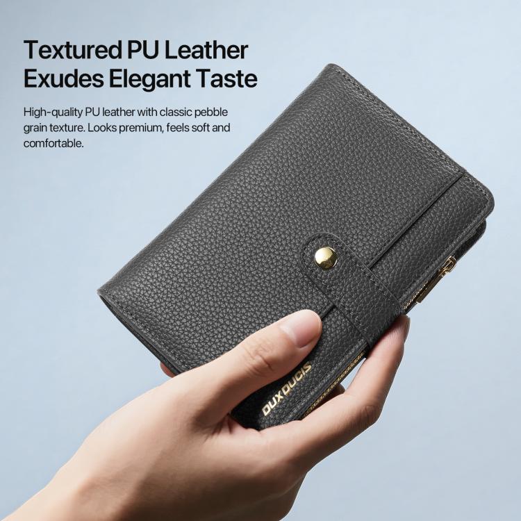 DUX DUCIS PU Leather RFID Multi-card Wallet with Lanyard(Grey)