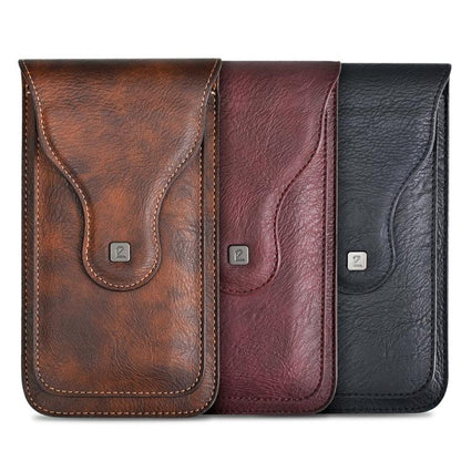 VIETAO Dual-Layer Pockets Crazy Horse Waist-Hanging Phone Bag(Brown)
