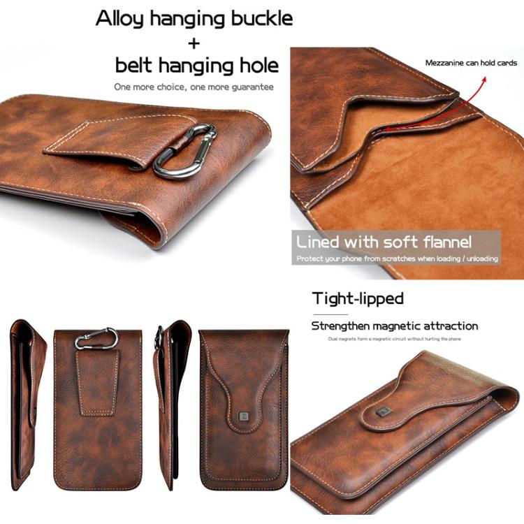 VIETAO Dual-Layer Pockets Crazy Horse Waist-Hanging Phone Bag(Brown)