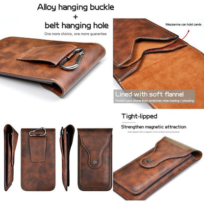 VIETAO Dual-Layer Pockets Crazy Horse Waist-Hanging Phone Bag(Brown)