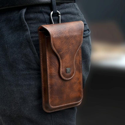 VIETAO Dual-Layer Pockets Crazy Horse Waist-Hanging Phone Bag(Brown)