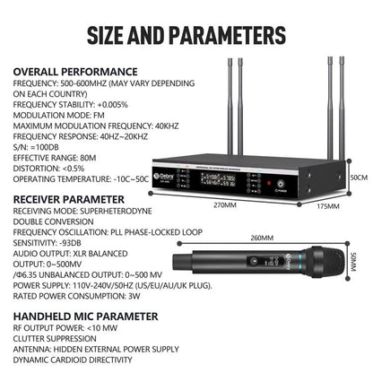 DEBRA UX-400 UHF Wireless Rechargeable Microphone System 4-in-1(EU Plug)