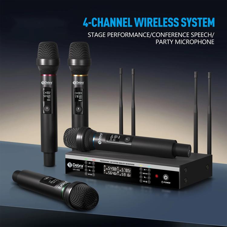 DEBRA UX-400 UHF Wireless Rechargeable Microphone System 4-in-1(EU Plug)