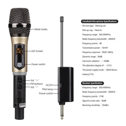 DEBRA A-25 UHF Wireless Rechargeable Microphone System for Stage KTV, Model:One Mic(Black)