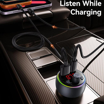 USAMS CC328 30W USB and Type-C Car Fast Charger Digital Display Bluetooth FM(Gunmetal)