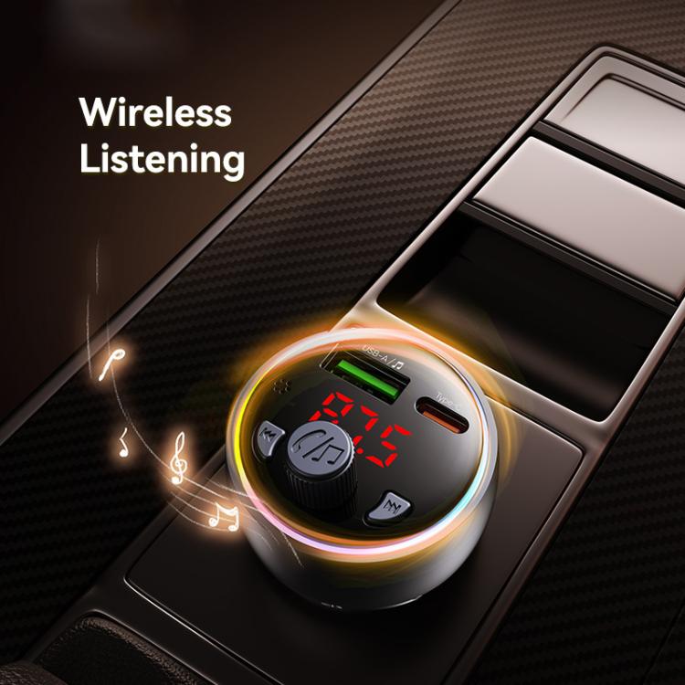 USAMS CC328 30W USB and Type-C Car Fast Charger Digital Display Bluetooth FM(Gunmetal)