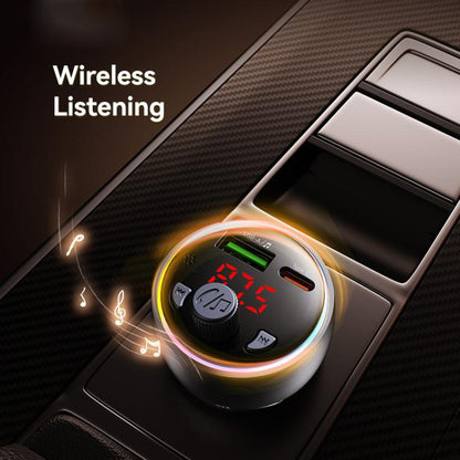 USAMS CC328 30W USB and Type-C Car Fast Charger Digital Display Bluetooth FM(Gunmetal)