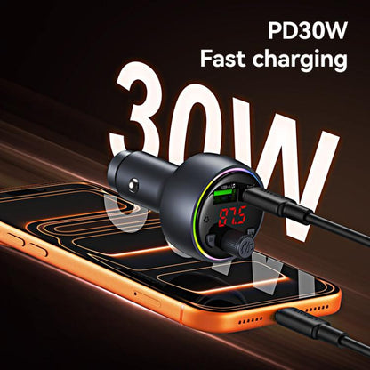 USAMS CC328 30W USB and Type-C Car Fast Charger Digital Display Bluetooth FM(Gunmetal)
