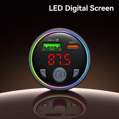 USAMS CC328 30W USB and Type-C Car Fast Charger Digital Display Bluetooth FM(Gunmetal)