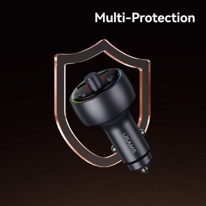 USAMS CC328 30W USB and Type-C Car Fast Charger Digital Display Bluetooth FM(Gunmetal)