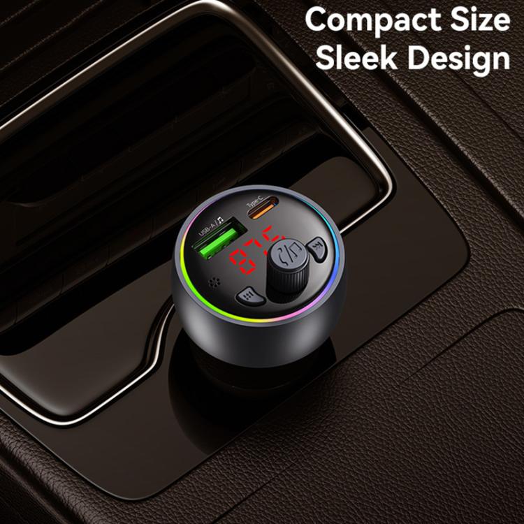 USAMS CC328 30W USB and Type-C Car Fast Charger Digital Display Bluetooth FM(Gunmetal)