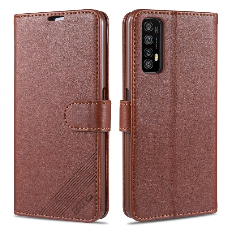 Pour OPPO Realme 7 4G AZNS Coque en cuir à rabat horizontal avec texture peau de mouton, support, fentes pour cartes et portefeuille (marron)