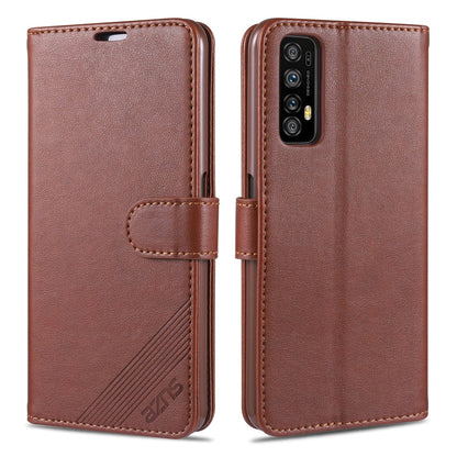 Pour OPPO Realme 7 4G AZNS Coque en cuir à rabat horizontal avec texture peau de mouton, support, fentes pour cartes et portefeuille (marron)