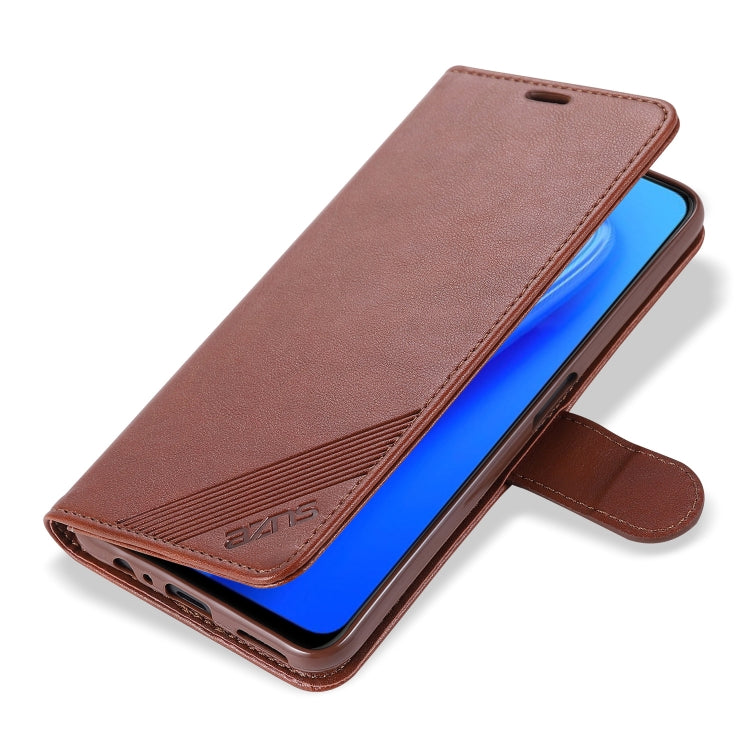 Pour OPPO Realme 7 4G AZNS Coque en cuir à rabat horizontal avec texture peau de mouton, support, fentes pour cartes et portefeuille (marron)