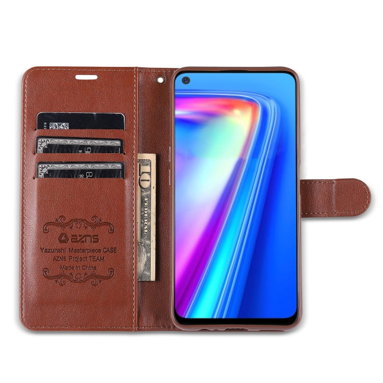 Pour OPPO Realme 7 4G AZNS Coque en cuir à rabat horizontal avec texture peau de mouton, support, fentes pour cartes et portefeuille (marron)