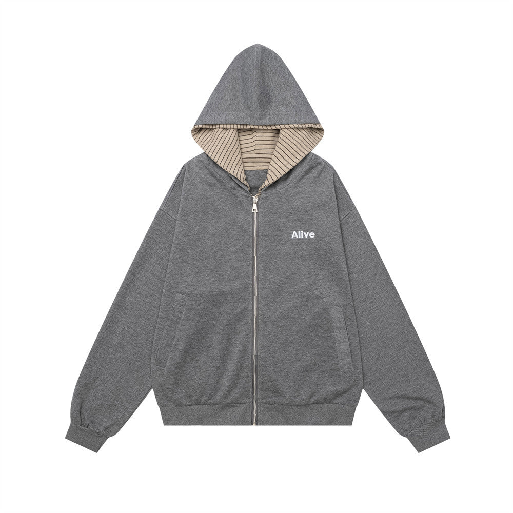 Men's striped zip hooded sportswear jacket - view 6