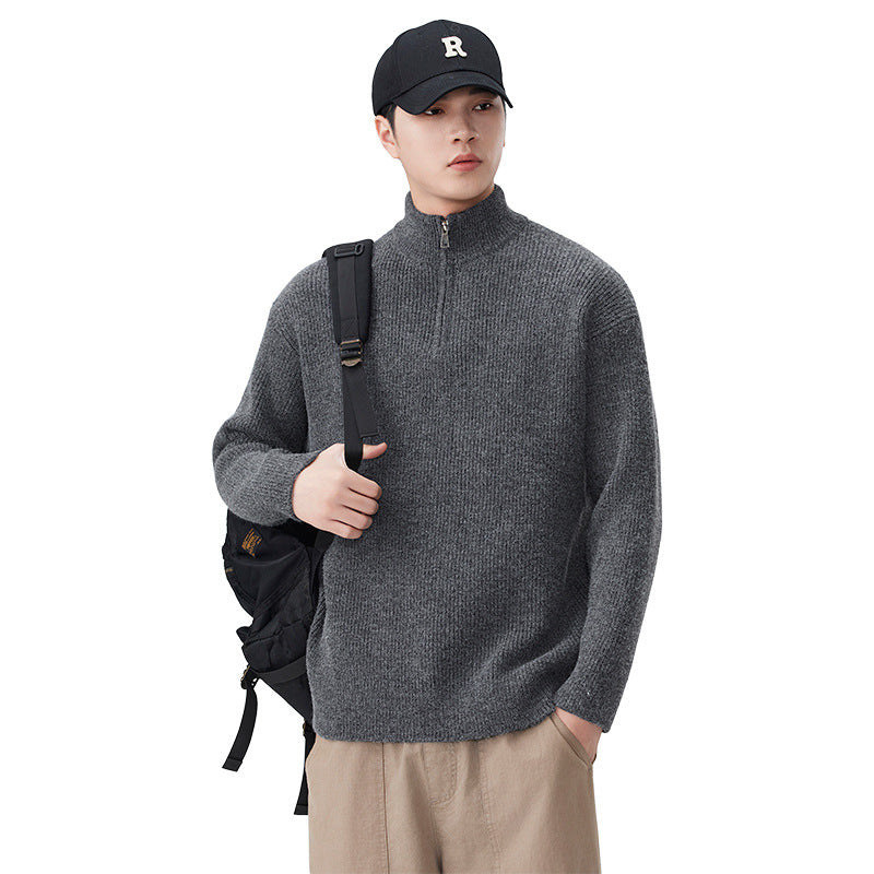 Stand Collar Half Zip Knit Sweater