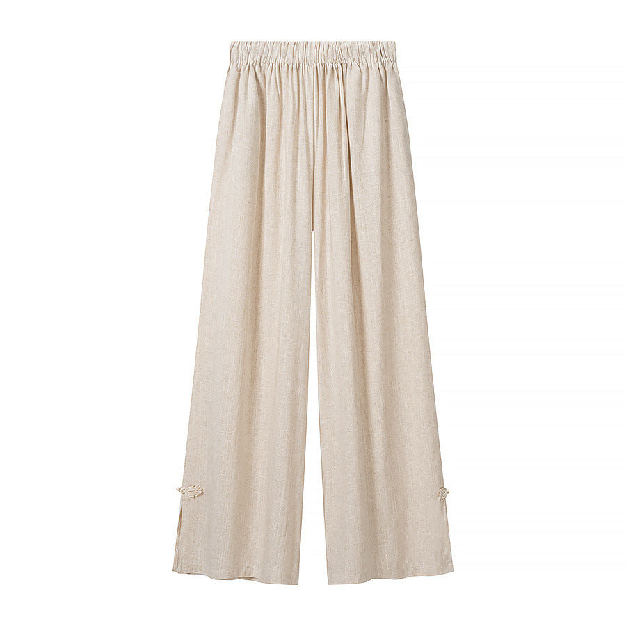 Cotton and linen long sleeved shirt+wide leg pants set