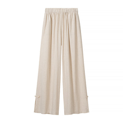 Cotton and linen long sleeved shirt+wide leg pants set