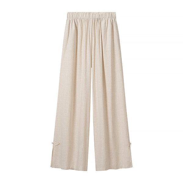 Cotton and linen long sleeved shirt+wide leg pants set