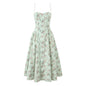 Green Floral Print Pleated Strapless Dress