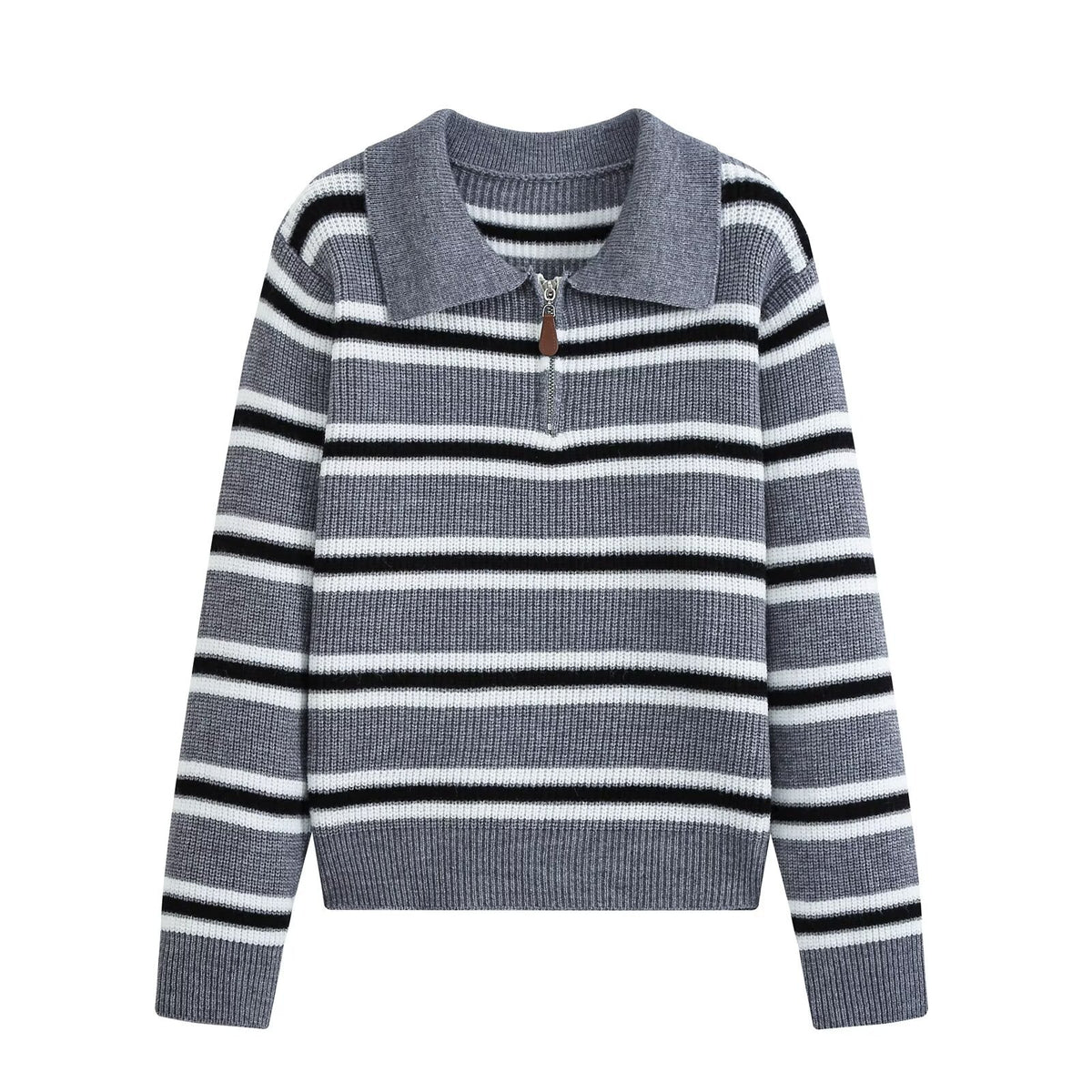 Women's Striped Long Sleeve Polo Knit Top