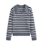 Women's Striped Long Sleeve Polo Knit Top