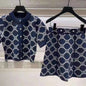New knitted V-neck top+high waisted A-line hip hugging skirt