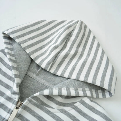 Women's Gray Striped Sweatshirt and Wide Leg Sweatpants