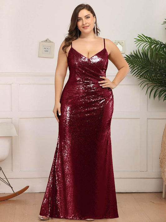 Robes de soirée sirène à paillettes grande taille, bretelles spaghetti sexy, vente en gros
