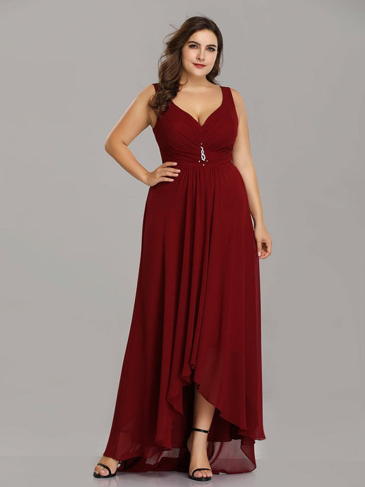 Robes de soirée en gros à col en V, ornées de strass et froncées à la poitrine, grandes tailles