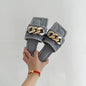 Flat Slippers with Black Metal Link Detail