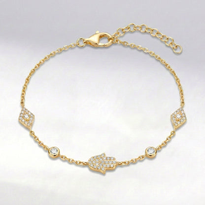 Bracelet Eina main de Fatma et œil protecteur | Plaqué or 18 carats