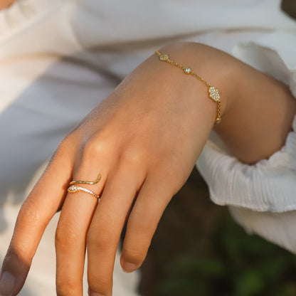 Bracelet Eina main de Fatma et œil protecteur | Plaqué or 18 carats