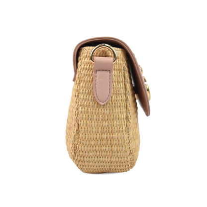 Sac à main en rotin clouté Elena – Rose et or