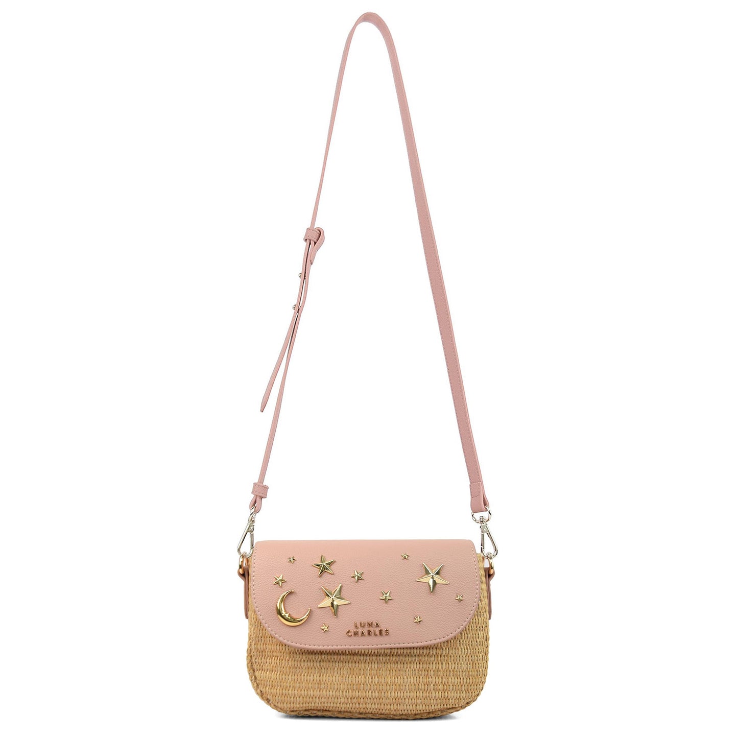 Sac à main en rotin clouté Elena – Rose et or