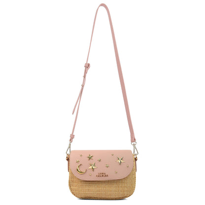 Sac à main en rotin clouté Elena – Rose et or