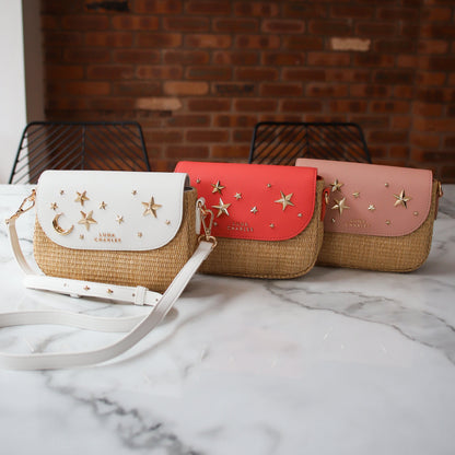 Sac à main en rotin clouté Elena – Rose et or