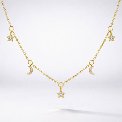 Elsie Star & Moon Charm Necklace | 18k Gold Plated