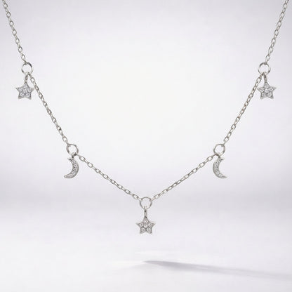 Elsie Star & Moon Charm Necklace | 925 Sterling Silver