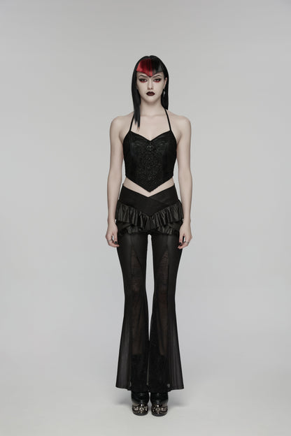Punk Rave Goth Camisole Top with Feature Embroidery and Tie Back