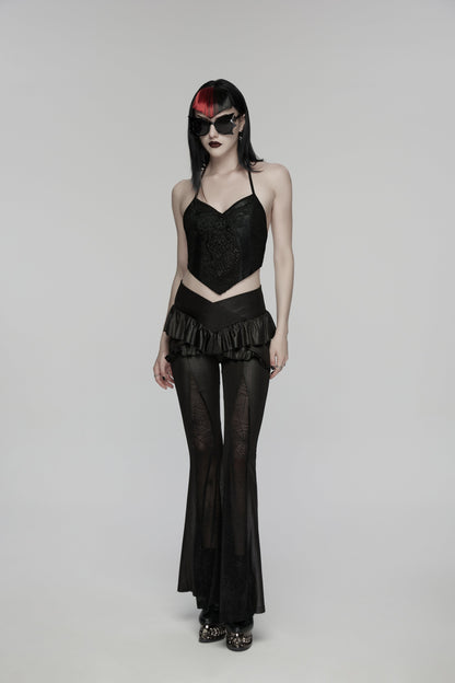 Punk Rave Goth Camisole Top with Feature Embroidery and Tie Back