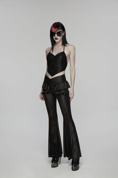 Punk Rave Goth Camisole Top with Feature Embroidery and Tie Back