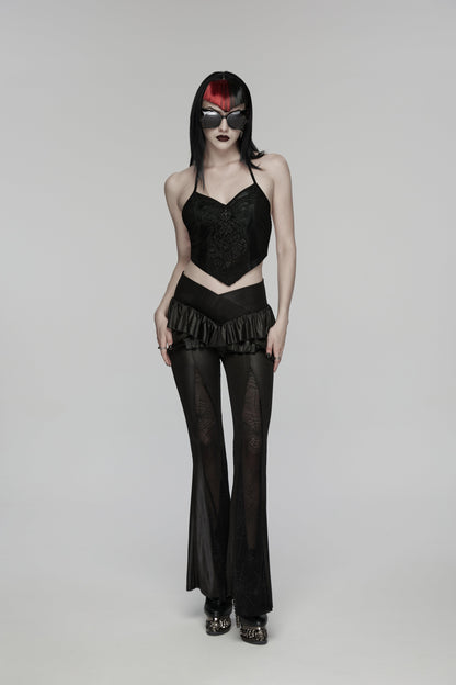 Punk Rave Goth Camisole Top with Feature Embroidery and Tie Back