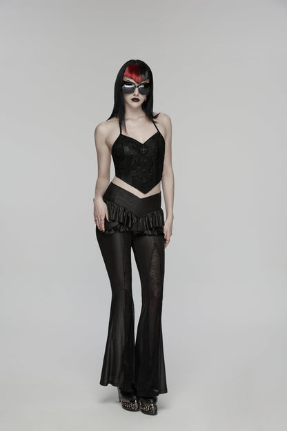 Punk Rave Goth Camisole Top with Feature Embroidery and Tie Back