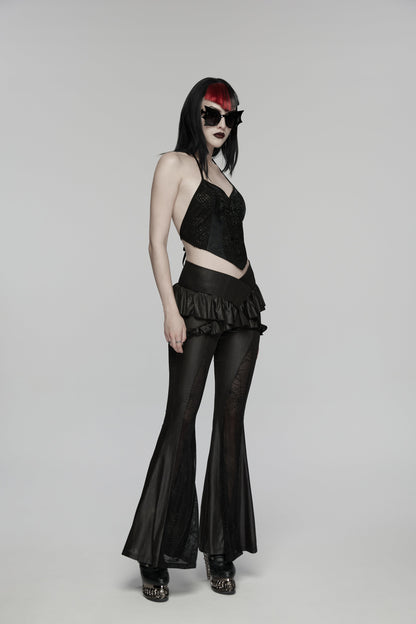 Punk Rave Goth Camisole Top with Feature Embroidery and Tie Back