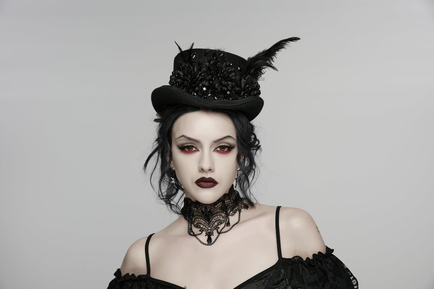 Goth Feather Formal Hat Gothic Retro Style Punk Rave