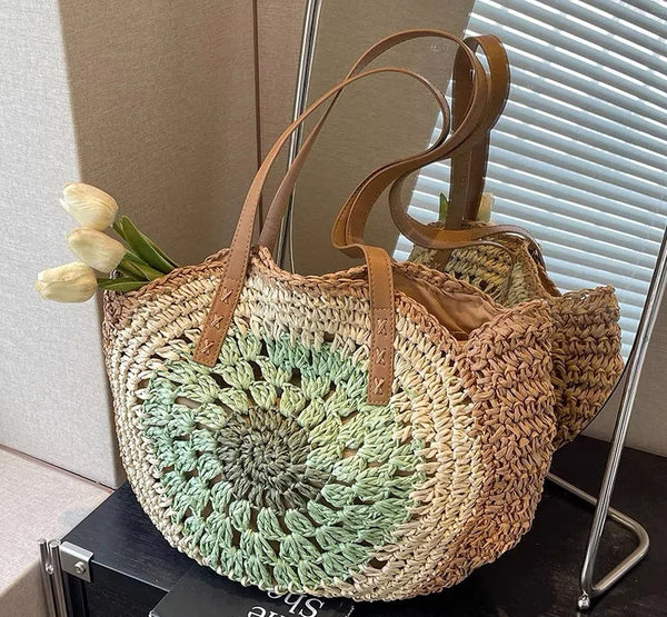 Colorful Woven Straw Shoulder Bag