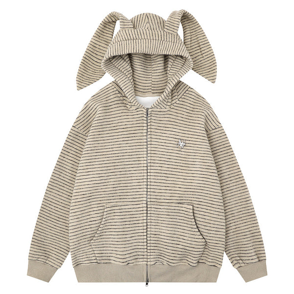 Hooded jacket with kangaroo pocket and loose zipper cardigan