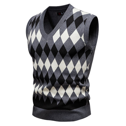 Youth Jacquard sweater Casual Crew Neck Vest